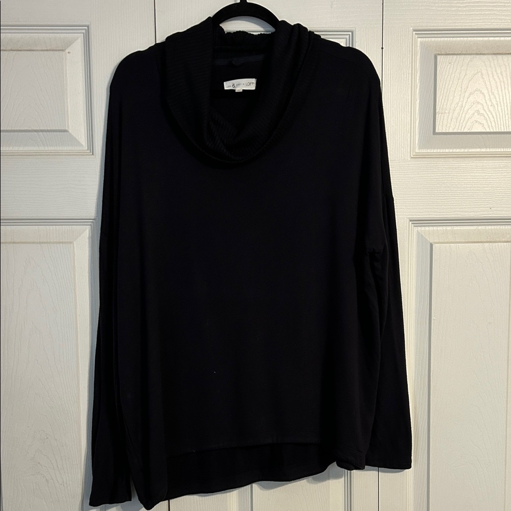 LOU & GREY Ann Taylor Loft Black Black Cowl Neck Sweater Large Softblend Lite - Picture 2 of 7